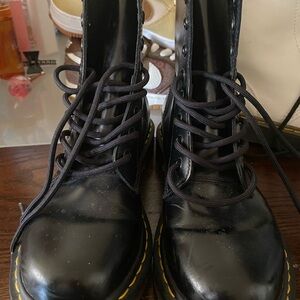 Dr Martens Black Lace-Up Boots with Yellow Stitching